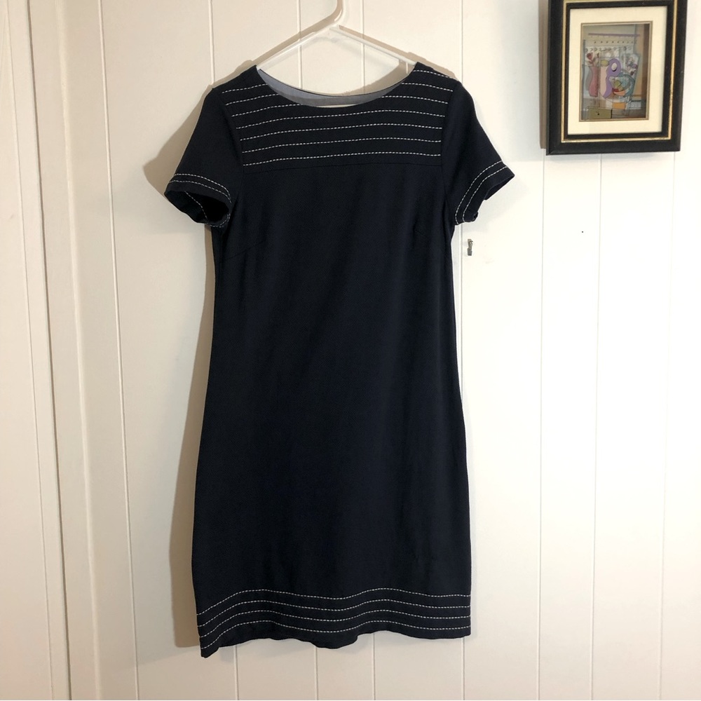 Brooks Brothers Navy with White Stitching Shift Dress Medium